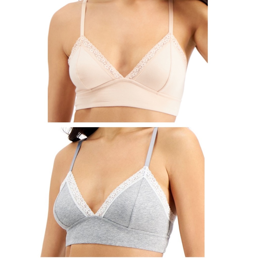 JENNI From Macys Lot of 2 On Repeat Wide Lace Bralette Grey & Tan Size Small NWT